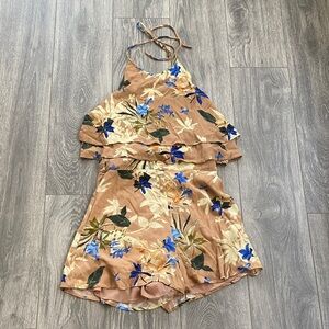 Astr - Floral Open Back Halter Neck Romper - Size L